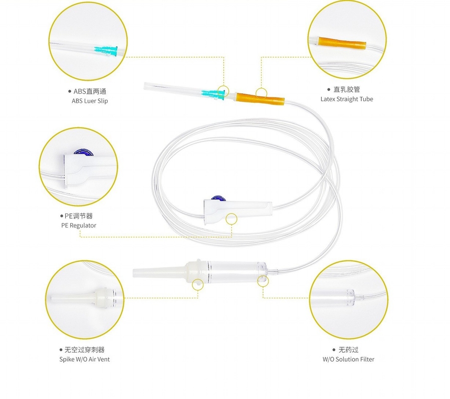 Latex Straight Injection Tube Disposable Infusion Set without Air vent Spike